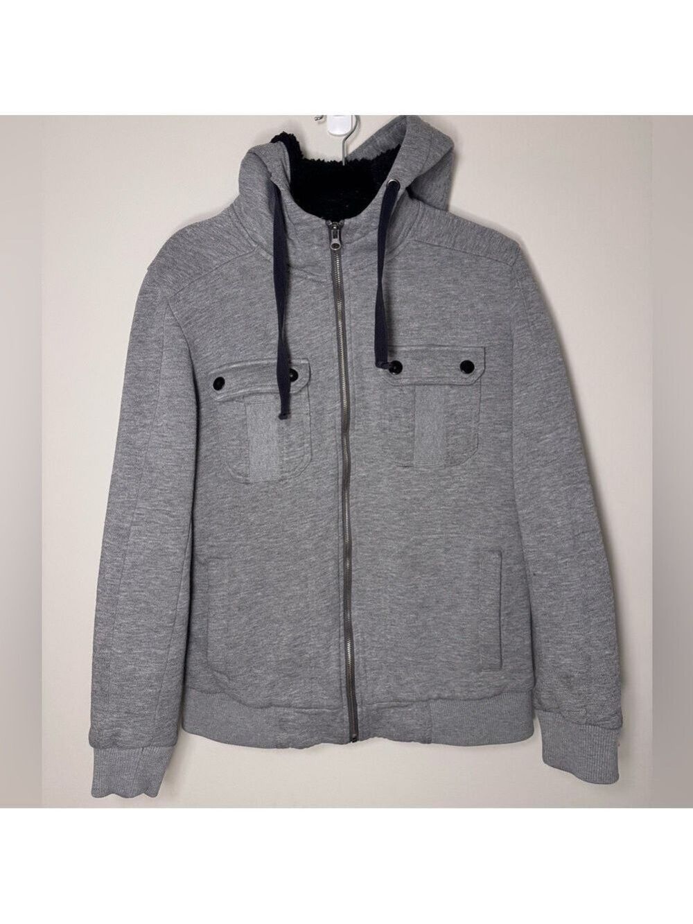 American Rag Hoodie Jacket Sherpa Lined Full Zip Heather Grey